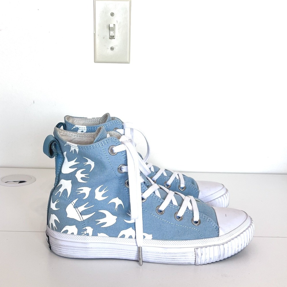 MCQ Alexander McQueen Swallow Womens Sneakers Size 38 US 8 Blue High Top Canvas